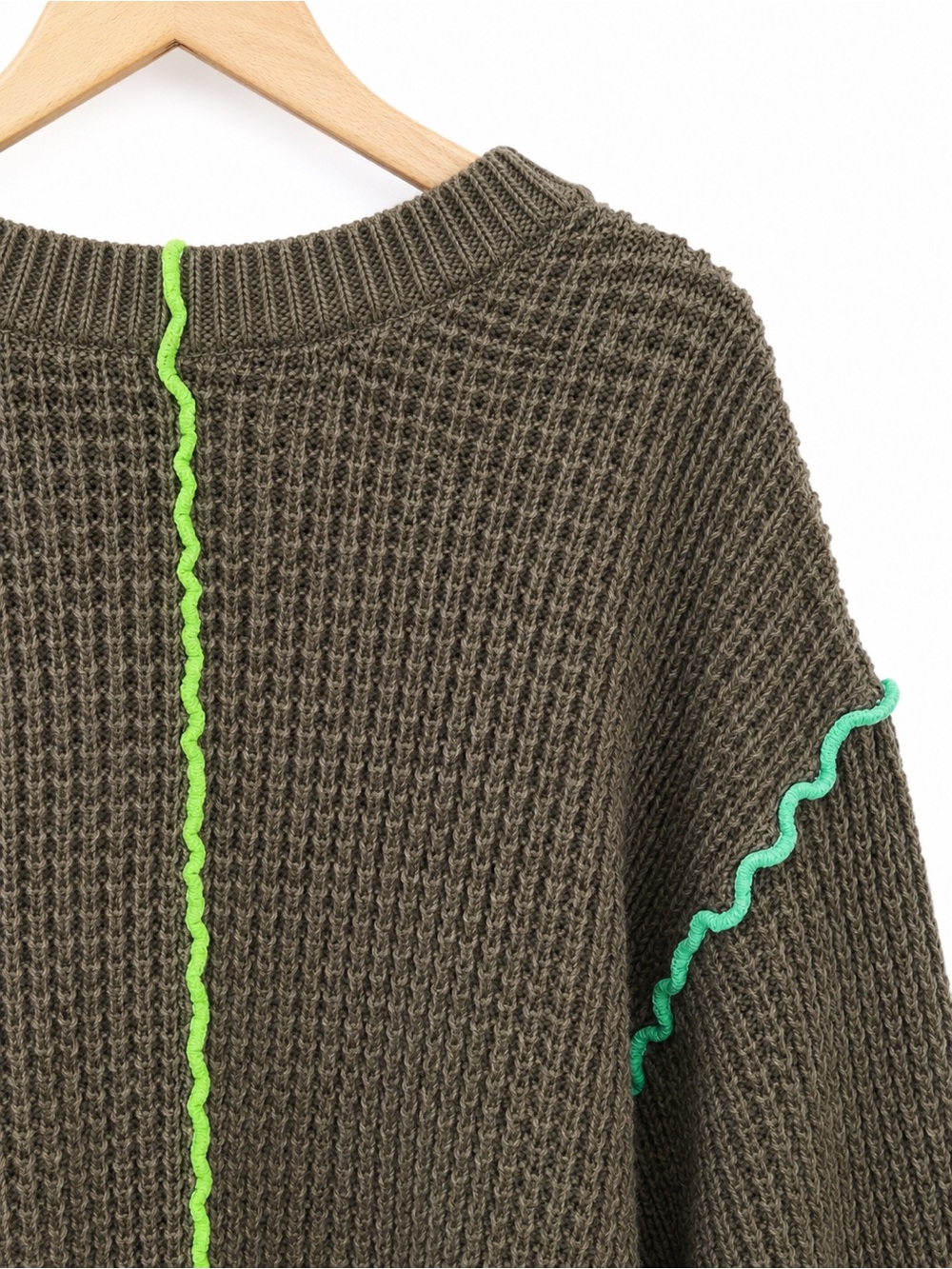 New IN Women’s Waffle Knit Sweater Medium Brown Neon Contrast Stitch - Picture 11 of 15